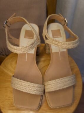 Dolce Vita Braided Raffia Square Toe Block Heel